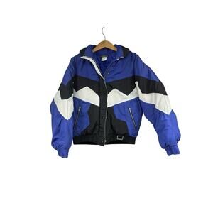 Vintage Weather Breaker Black Purple White Colorblock Puffer Coat Jacket M